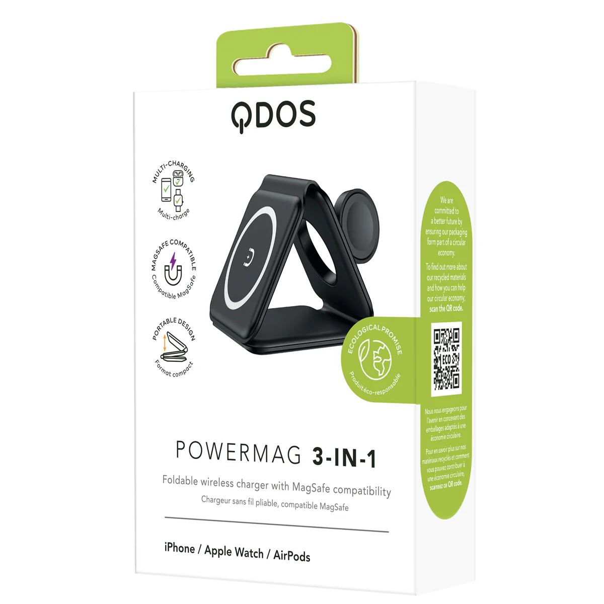QDOS POWERMAG 3-in-1 Wireless Charger - Black - Image 4
