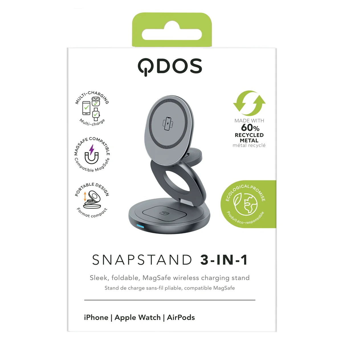 QDOS SnapStand 3-in-1 Wireless Charger - Space Grey - Image 4